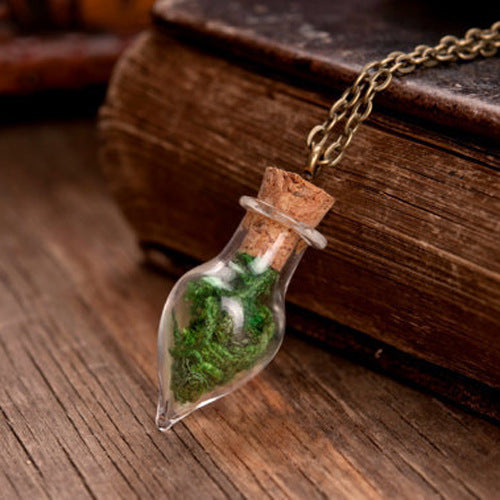 Water Drop Glass Cover Long Dried Flower Hair Necklace