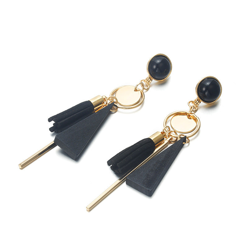 Irregular Geometric Triangle Wooden Earrings Tassel Long Wild Earrings