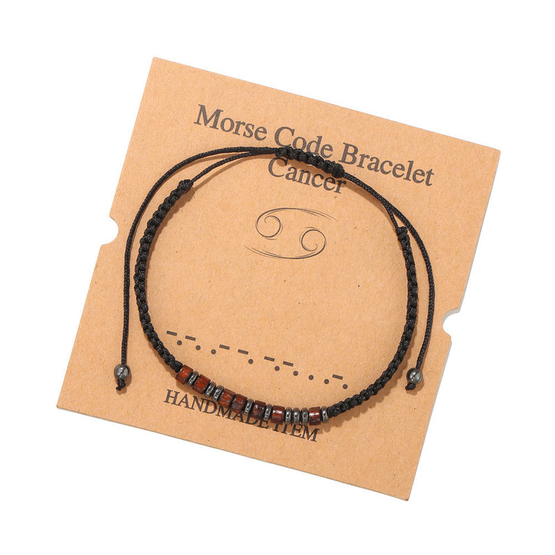 Black Iron Stone Wood Chip Beaded Card Couple Bracelet