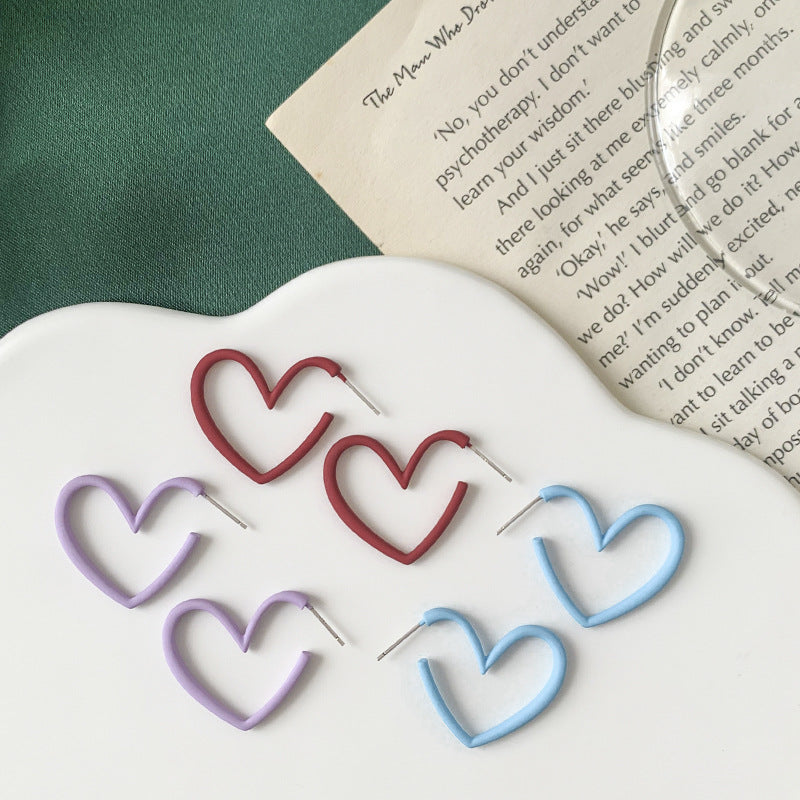 Women's Heart Painted Silver Stud Earrings