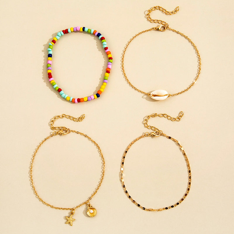 Anklet Four-Piece Set Of Rice Beads Chain Accessories