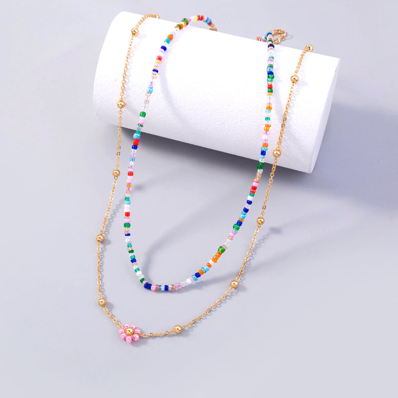 Colorful Chrysanthemum Rice Beads Multi-layered Necklace