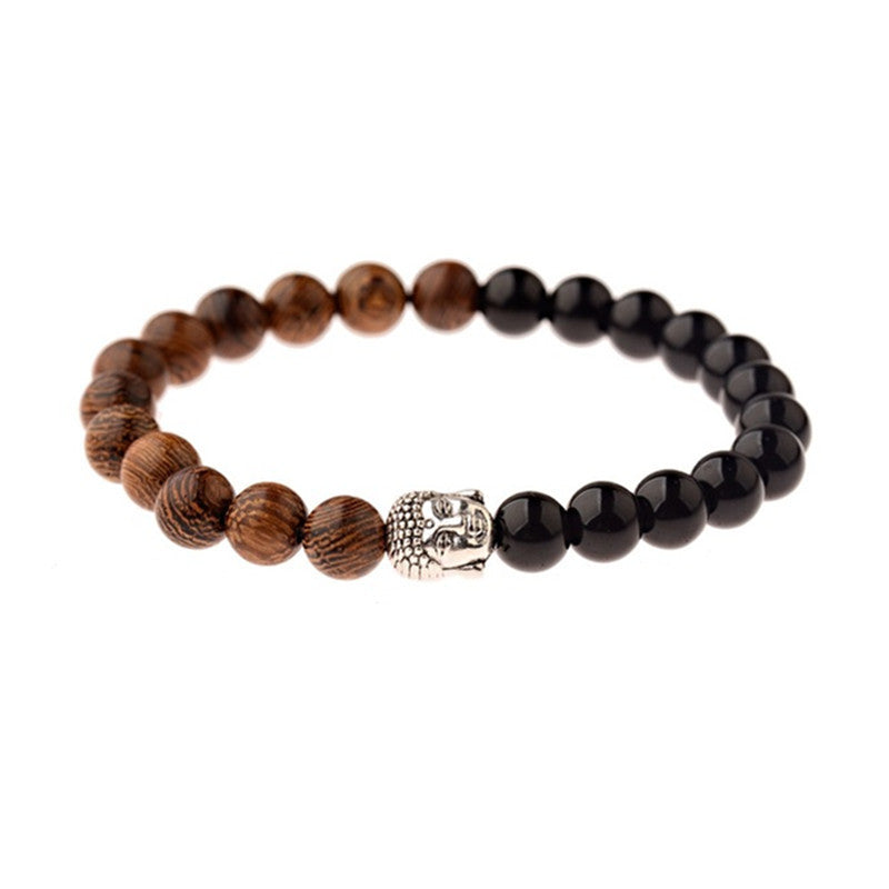 Yoga Chakra 8mm Braided Wooden Beads And White Pine Bracelet