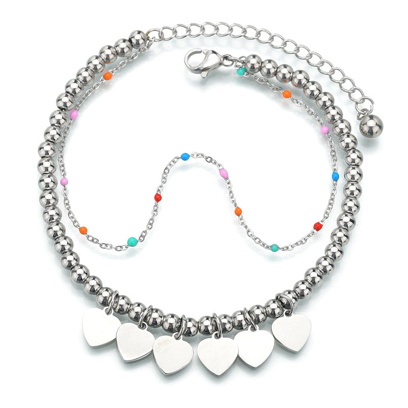 Peach Heart Color Rice Bead Bracelet