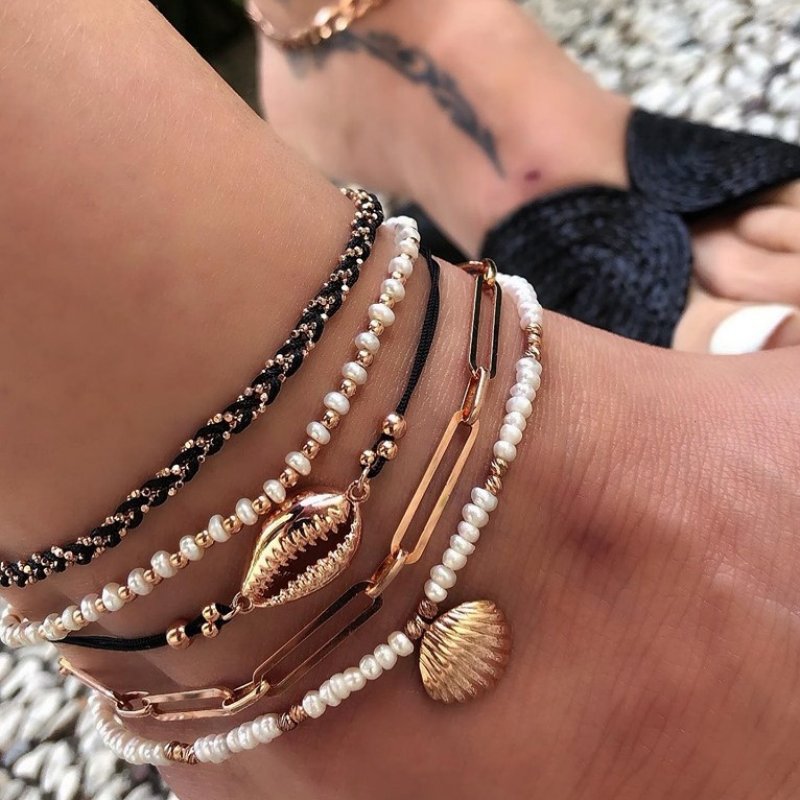 Shell Braided Multi-layer Anklet 5piece Set