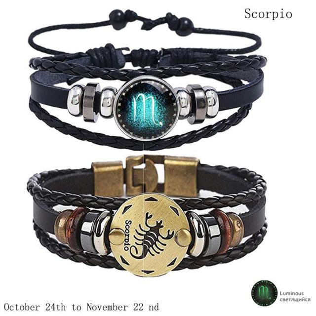 Men's Leather Personality Vintage Zodiac Bracelet