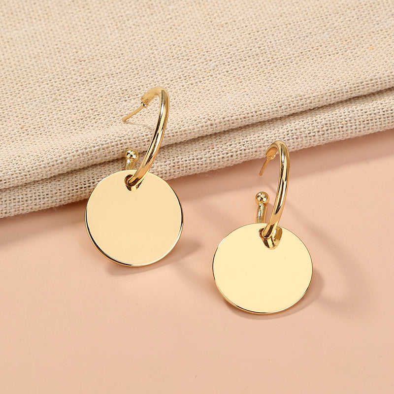 Simple metal c-shaped Earhook, stylish round pendant earrings for women