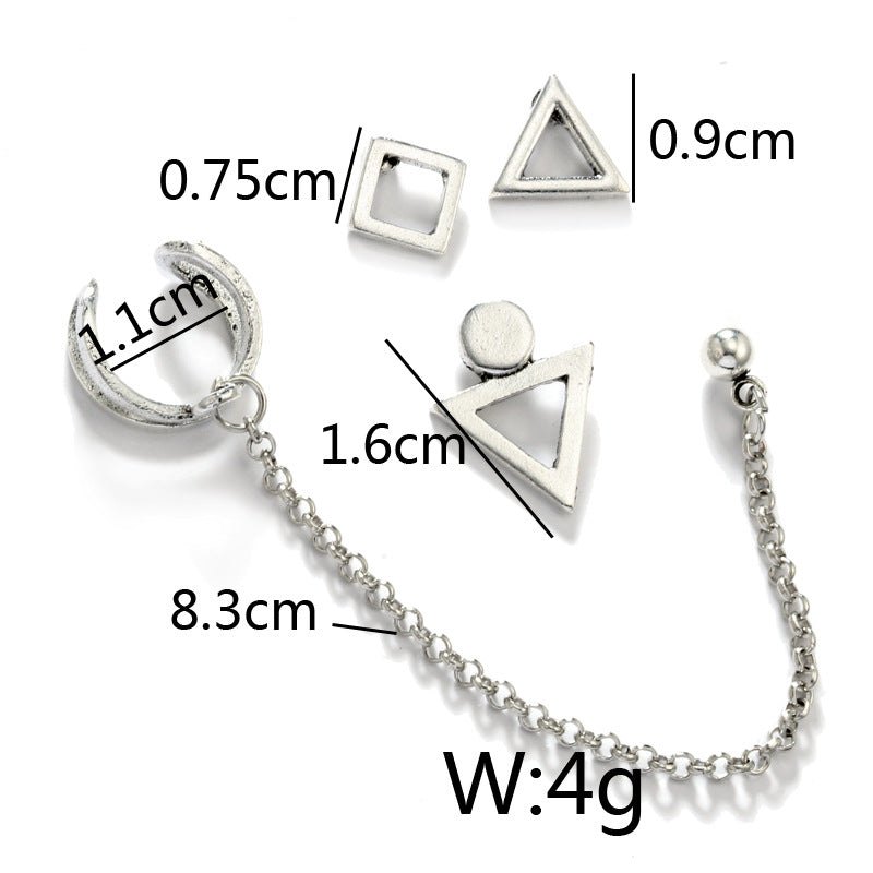 Alloy Inverted Triangle Square Metal Ear Clip Earrings 4-piece Set