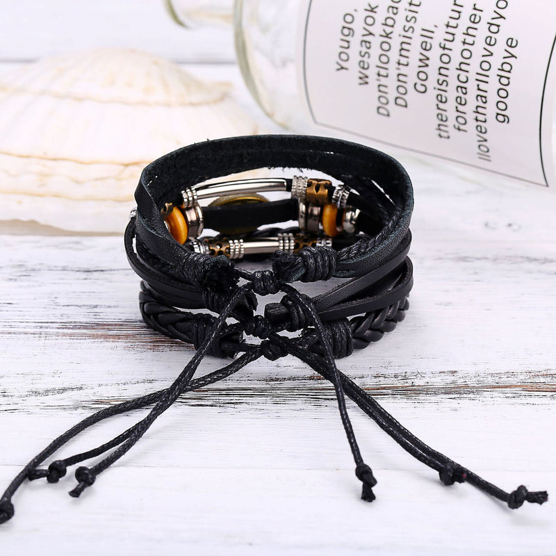 Creative Eye Woven Leather Bracelet Set Three-piece