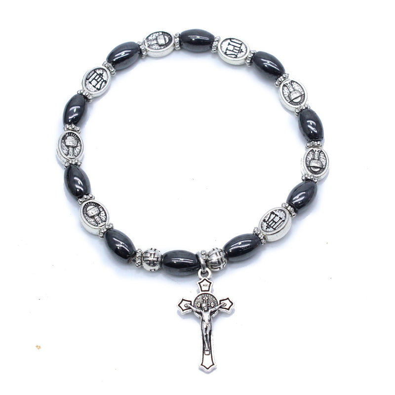 Christian Icon Black Beads Cross Bracelet Bracelet Jewelry  Beaded Rosary