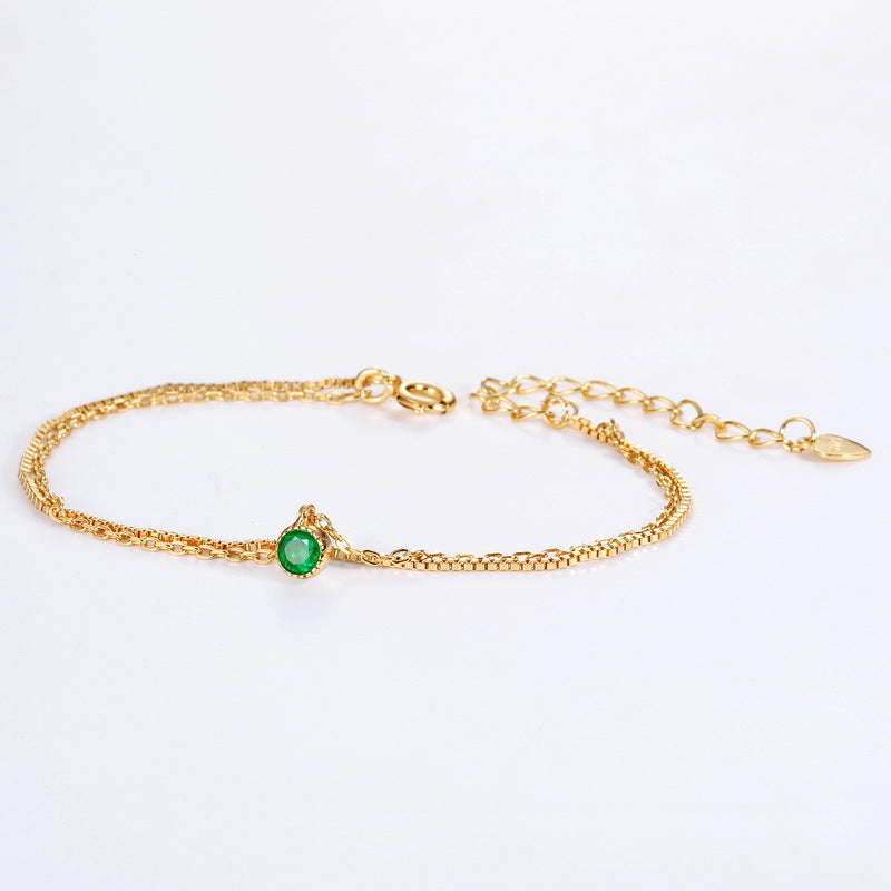 Natural Emerald Two Layer Sterling Silver Bracelet
