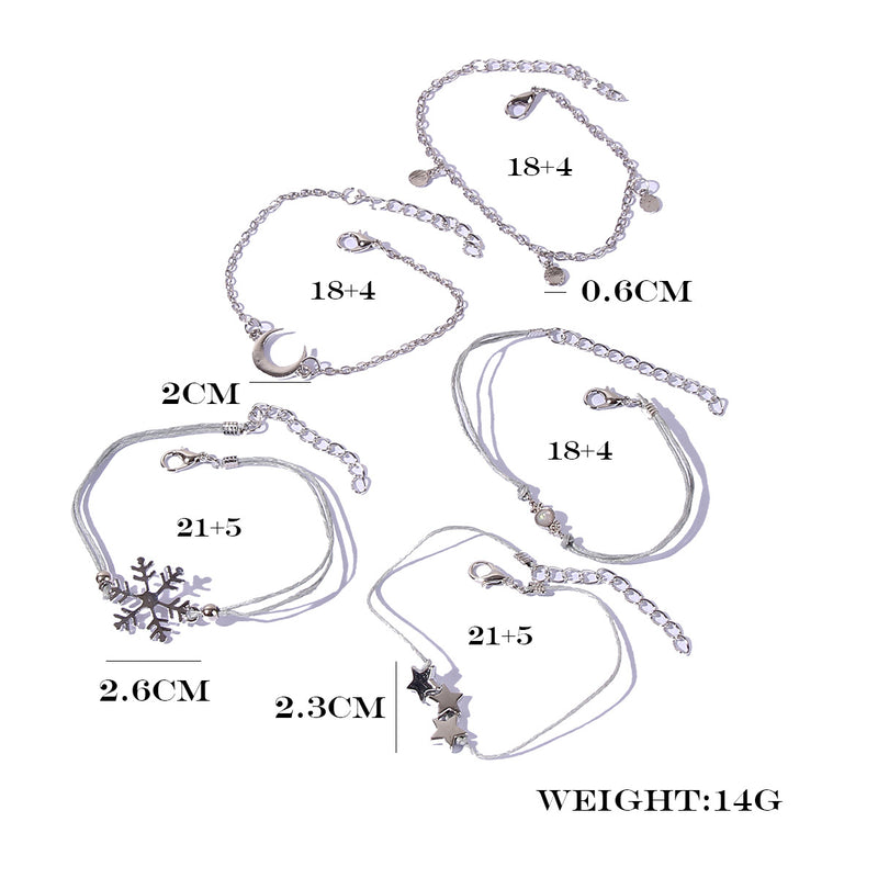 Fashion Snowflake Personality Metal Star Moon Bracelet Set