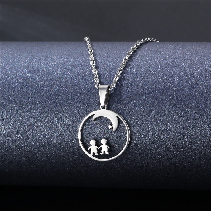 Stainless Steel Boy Girl Star Moon Necklace Clavicle Chain