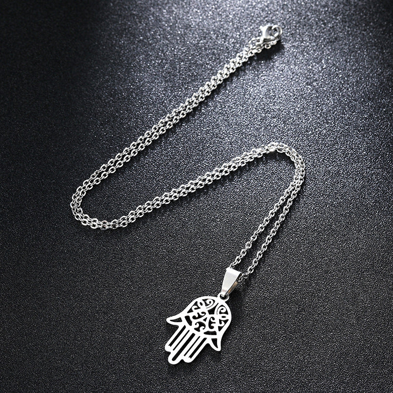 Fashion Creative Stainless Steel Hamsa Palm Pendant Necklace