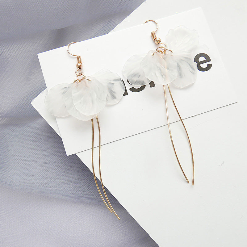 Korean Simple Immortal Petal Earrings Female Fashion Tassel Flower Earrings Small Drop Earrings Fairy Earrings