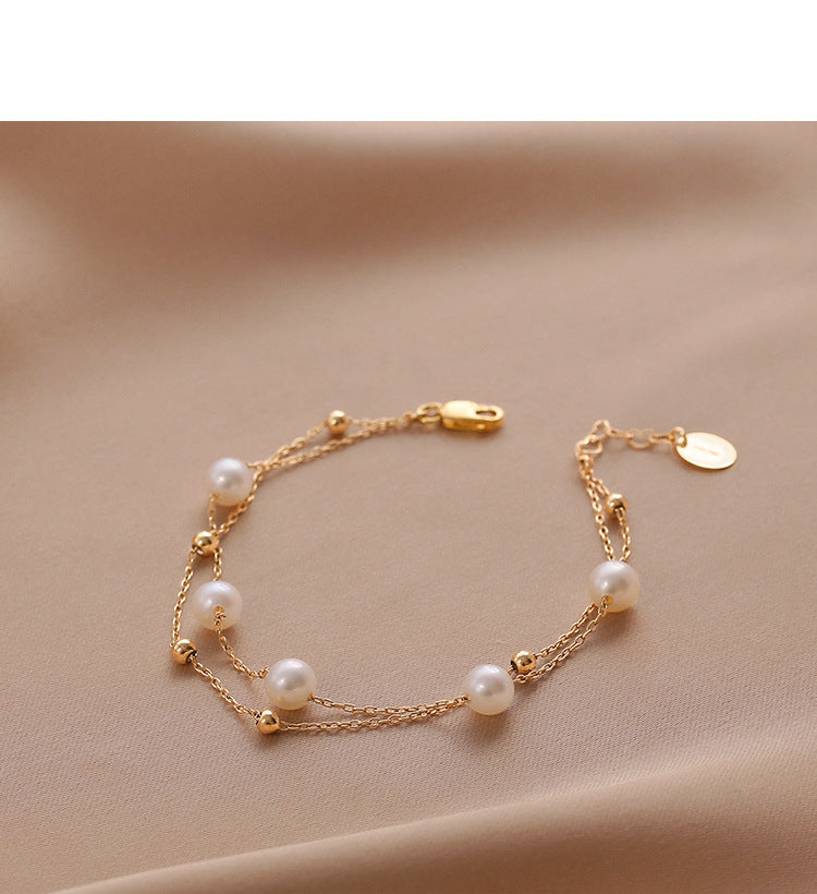 Double-layer Pearl Bracelet for Women Charms Gifts for Mom