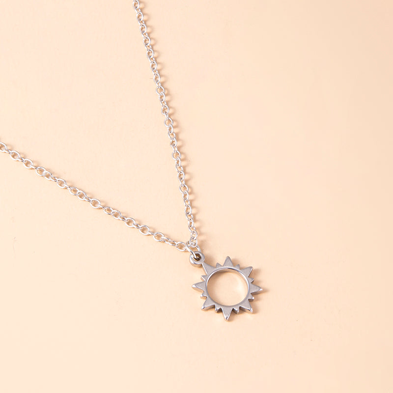 Fashion Silver Sun Stainless Steel Chain Necklace For Women