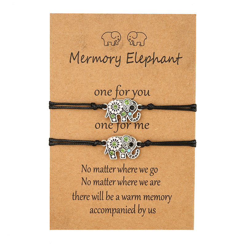 Fashion Dot Diamond Hollow Elephant Card Bracelet