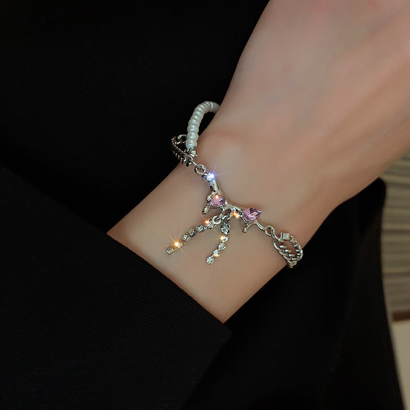 Diamond Bow Bracelet Fashion Pearl Chain