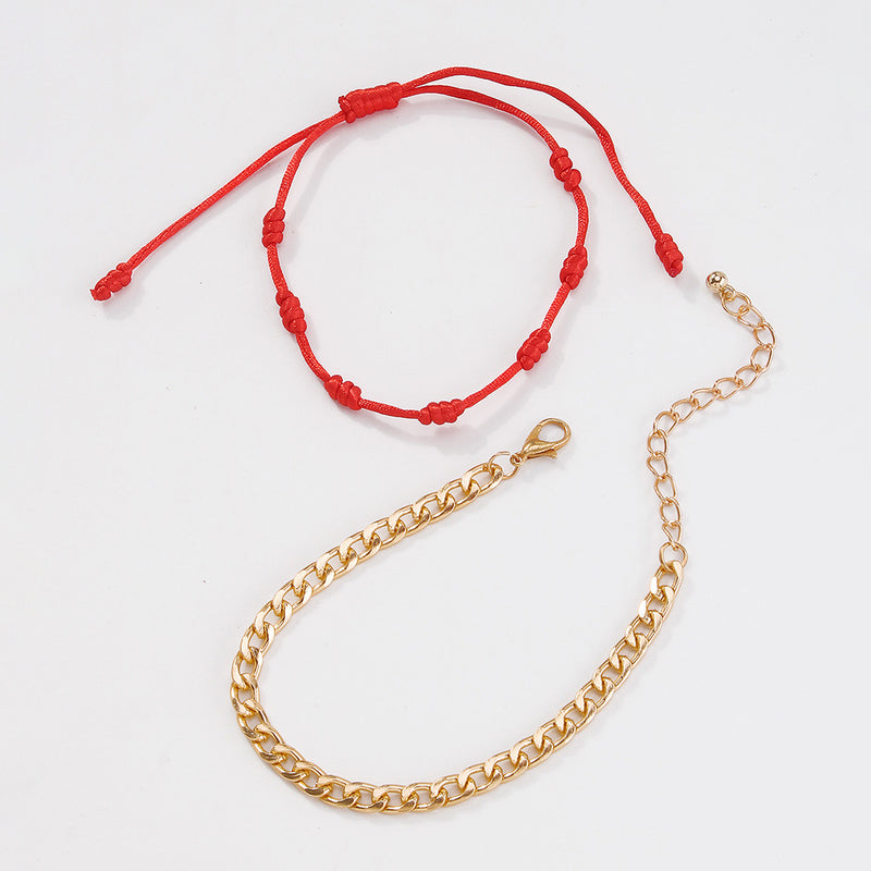 Double Layer Retro Alloy Chain & Rope Bracelet