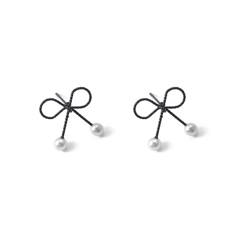 Sweet Black Bow Pearl Earrings