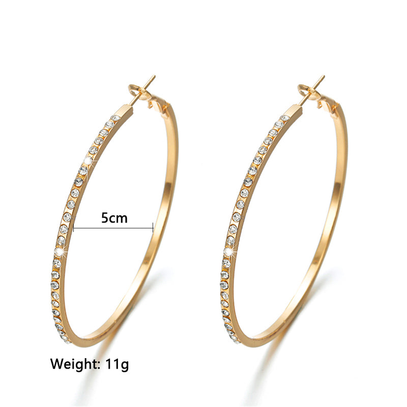 Fashion Hoop Earrings With Rhinestone Big Circle Earrings Simple Earrings Big Circle Gold Color Loop Earrings For Women