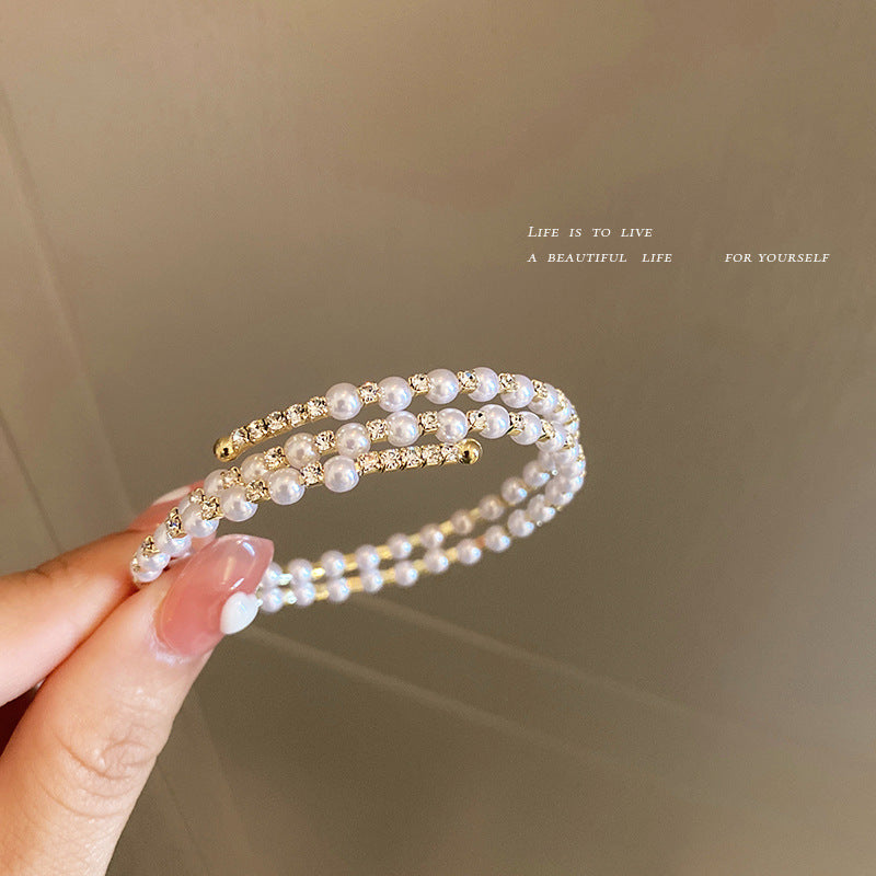Pearl And Diamond Double-layer Bracelet