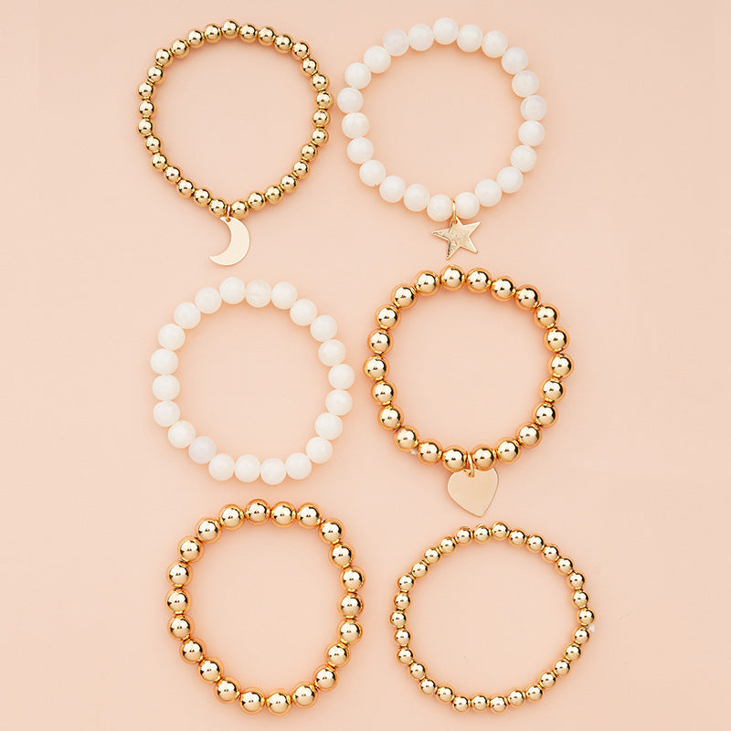 Gold Bead Star Love Moon White Bracelet