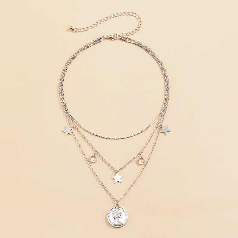 Simple Alloy Rhinestone Clavicle Chain Combination