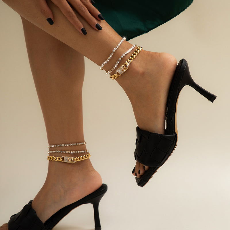 Ornaments Retro Ethnic Style Slightly Inlaid Cuban Buckle Anklet Women