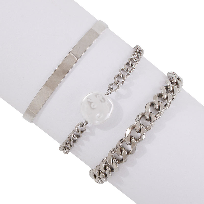 Hip Hop Style,  Simple And Fashionable Pearl Chain Bracelet Set