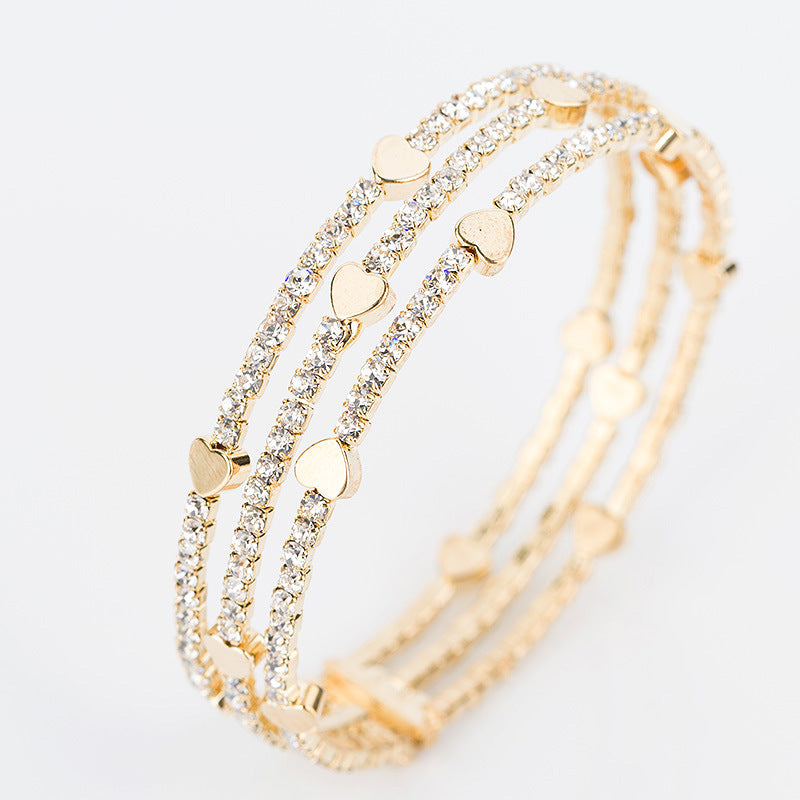 Rhinestone Bracelet Female Full Diamond Love Handmade Three-row Bracelet