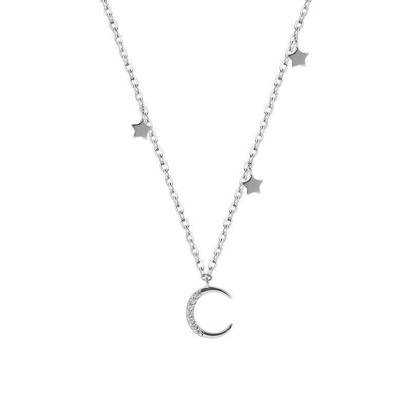 Star And Moon Pendant Necklace Women's Sterling Silver Ornament Tassel Necklace