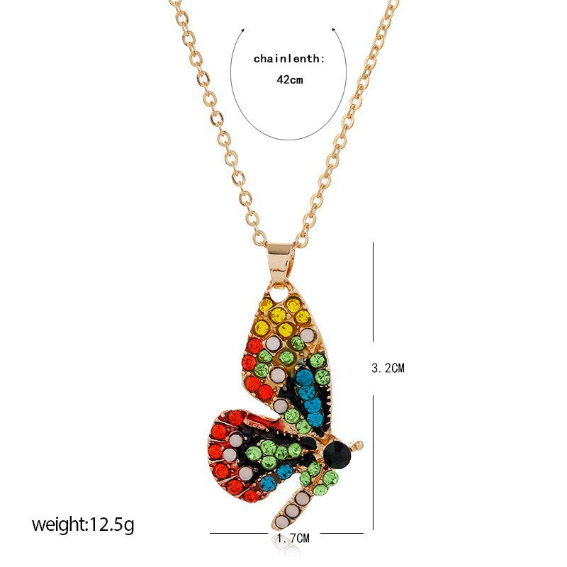 European And American Fashion Retro Trend Exaggerated Personalized Butterfly Necklace Creative Niche Design High Sense Diamond-studded Necklace