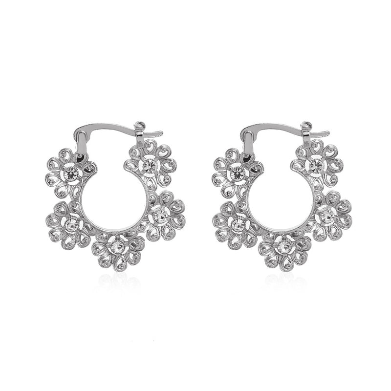 Retro Ethnic Style Full Of Diamond Flower Earrings Temperament