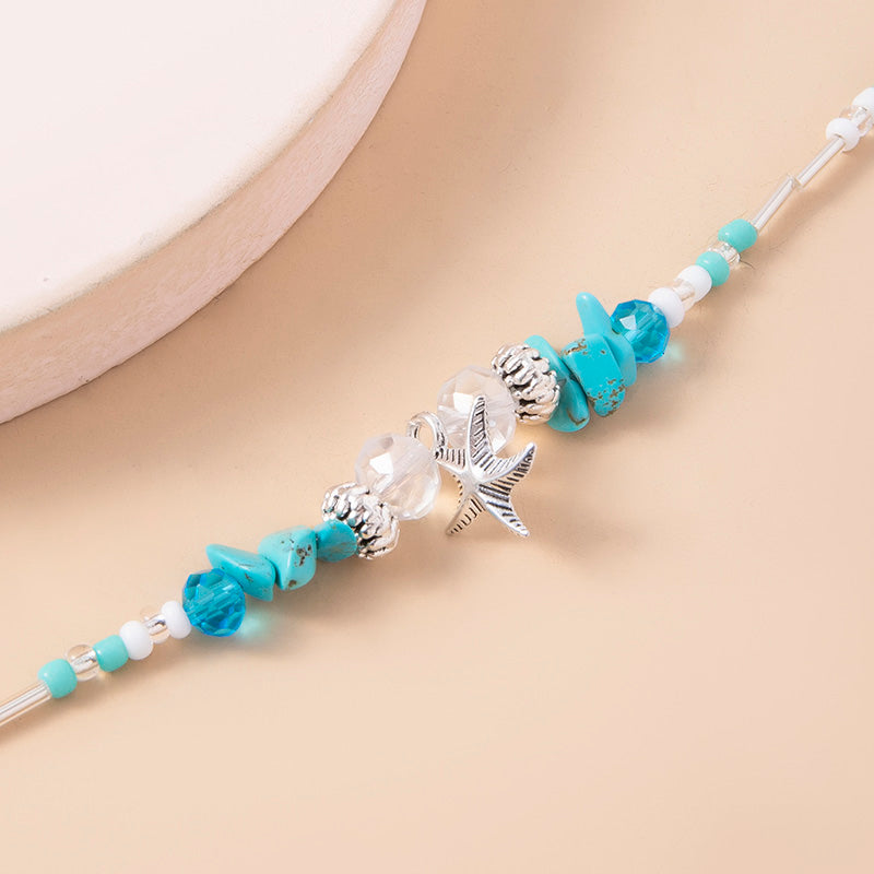 Fashion Blue Irregular Resin Stone Beaded Anklet