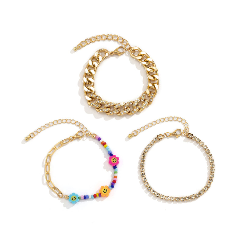 Vintage Cuban Full Diamond Chain Bracelet Set