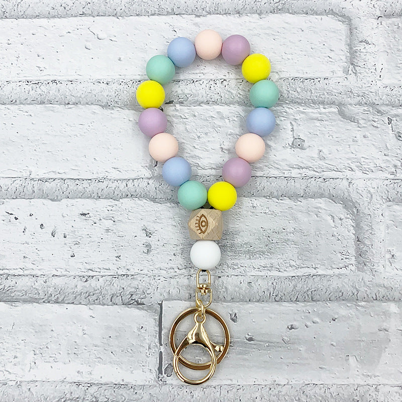 Colorful Silicone Bead Bracelet Key Ring Charm