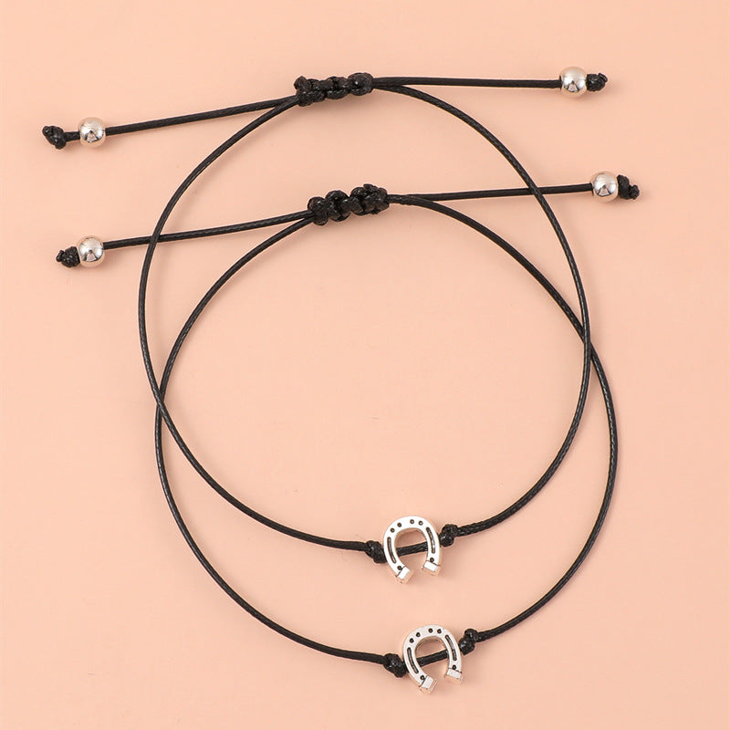 Alloy Horseshoe Wax Wire Braided Bracelet