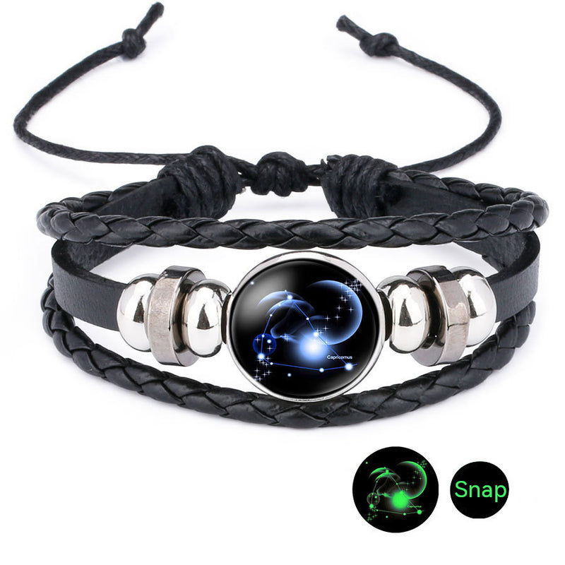 Luminous Twelve Constellation Time Stone Cowhide Beaded Bracelet