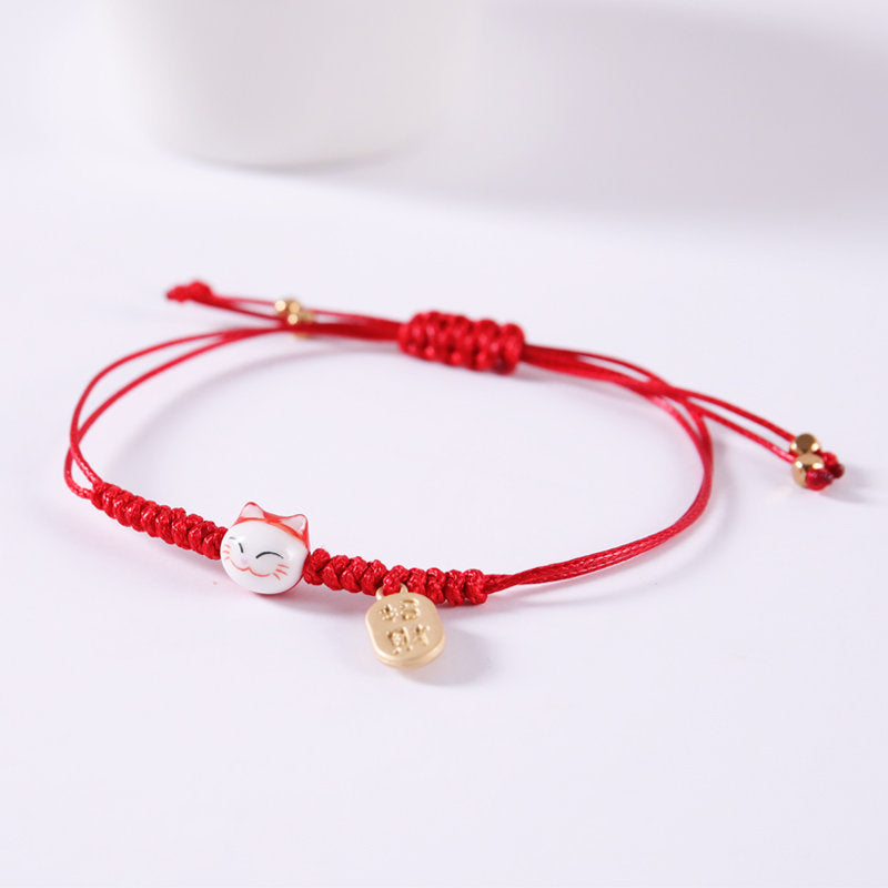 Red String Woven Lucky Cat Bracelet