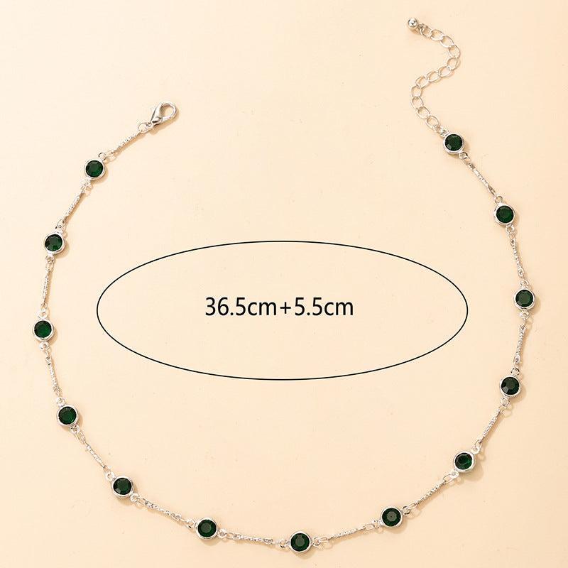 Simple Green Rhinestone Women's Short Single Layer Necklace