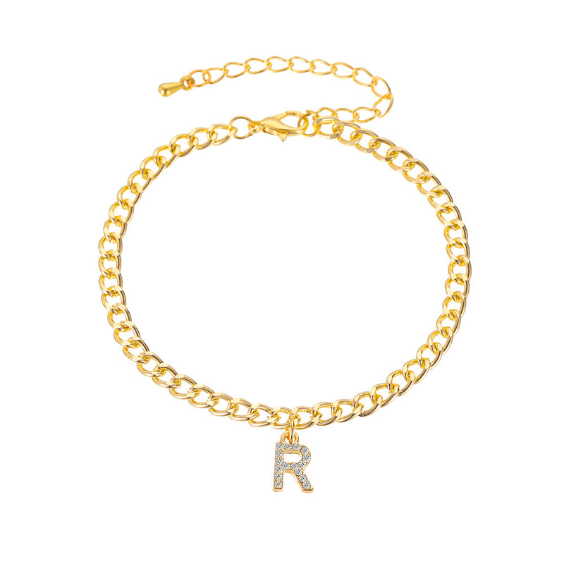 Simple And Versatile Shiny Diamond-encrusted Capital English Letter Anklet