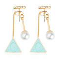 Korean Fashion Word Diamond Pearl Triangle Stud Earrings