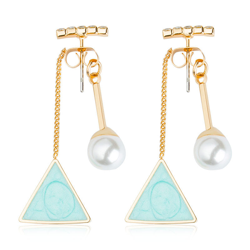 Korean Fashion Word Diamond Pearl Triangle Stud Earrings