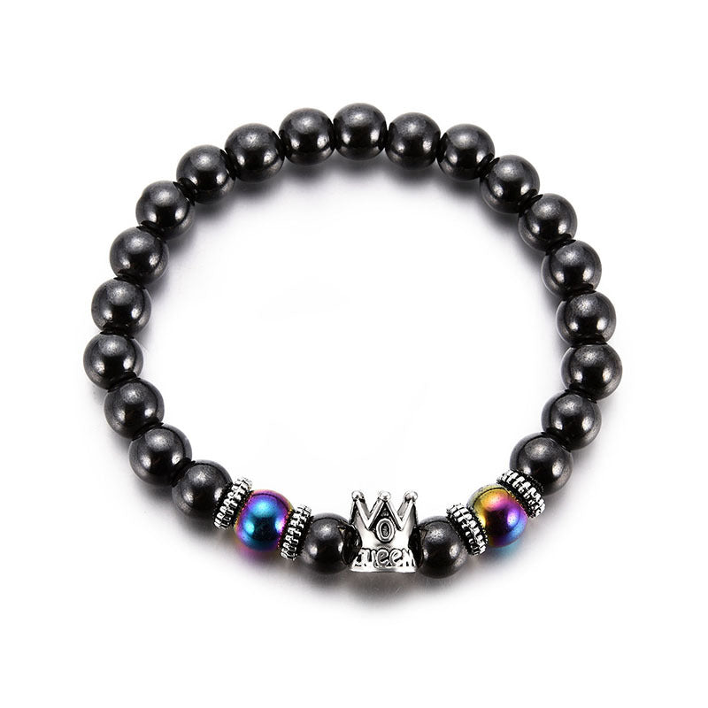 Creative Crown Men And Women With Black Gallstone Bracelet