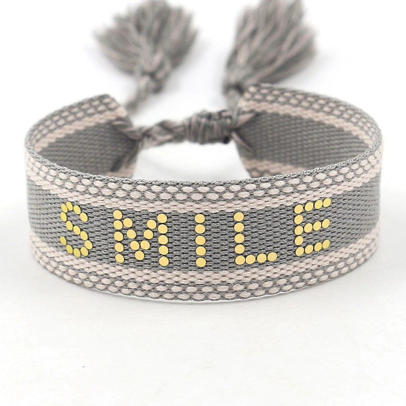 Braided Word Embroidered Diamond Bracelet