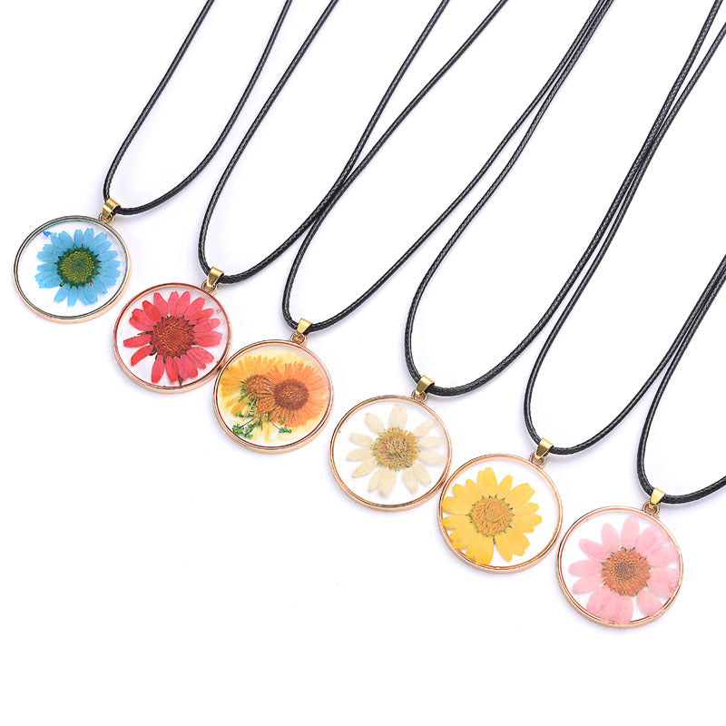 Epoxy Dried Flower Necklace Glass Ball Pendant Collarbone Chain