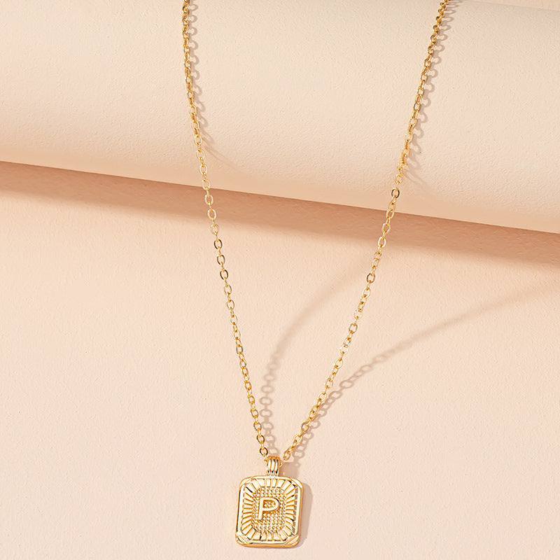 Japanese And Korean Ins Style Simple Square Brand 26 English Alphabet Necklace