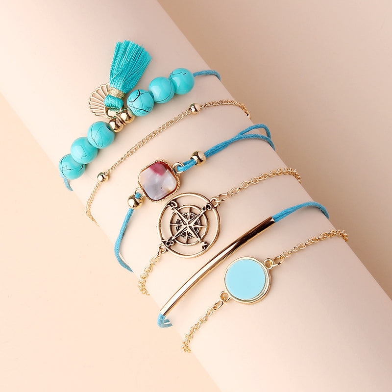 Fashion Geometric Personality Metal Star Tassel Bracelet Set